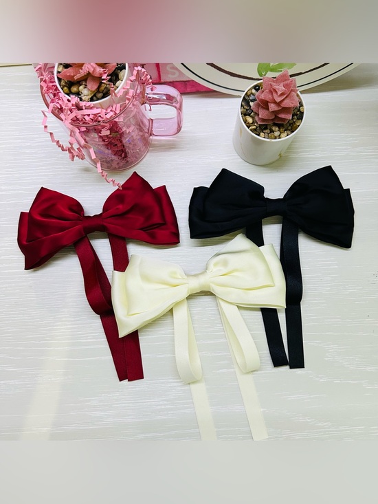 Other - (Pack-3) Satin Bow Hair Clip - Ivory, Black, Burgundy